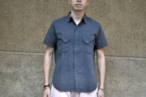 Pure Blue Japan 8oz Chambray S/S Western Shirt (Heather Black)