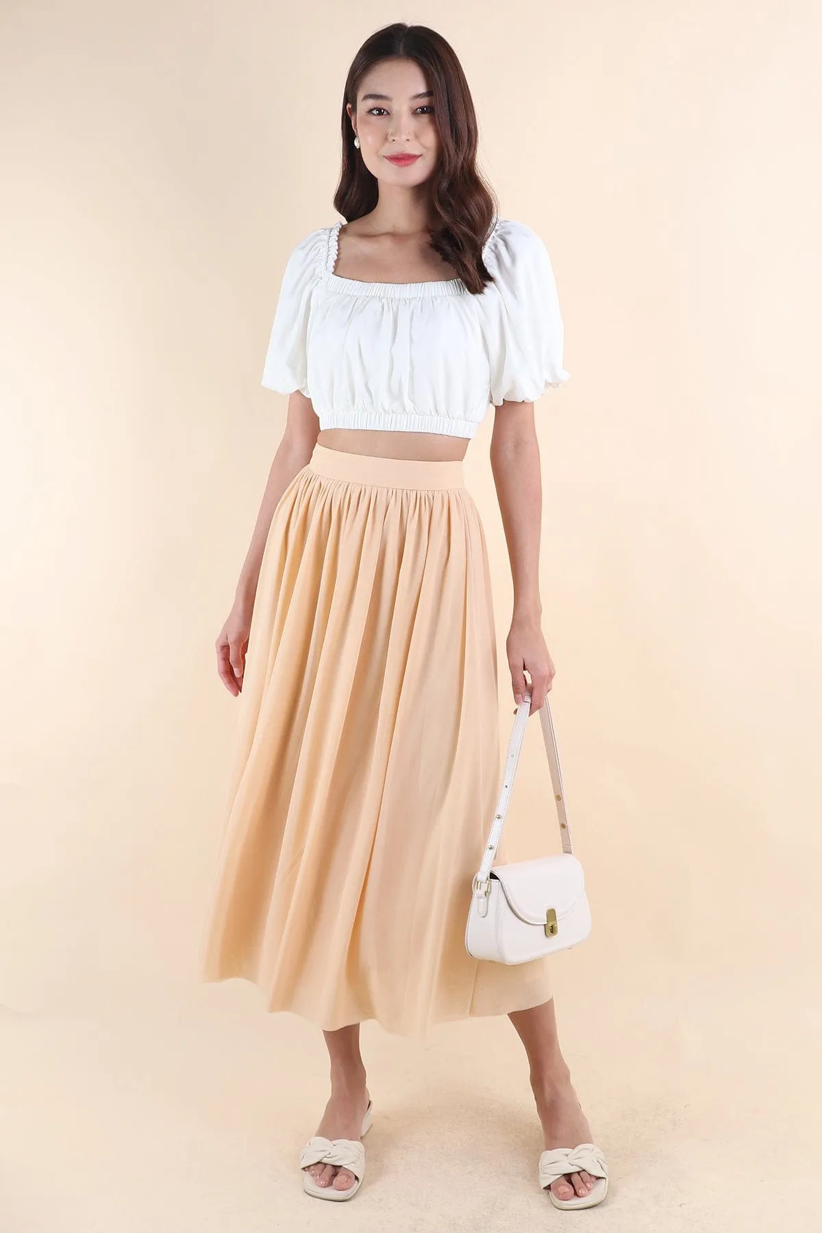 REAGAN MESH MIDAXI SKIRT IN BUTTERCREAM