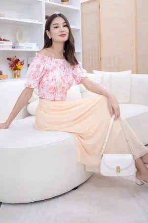 REAGAN MESH MIDAXI SKIRT IN BUTTERCREAM