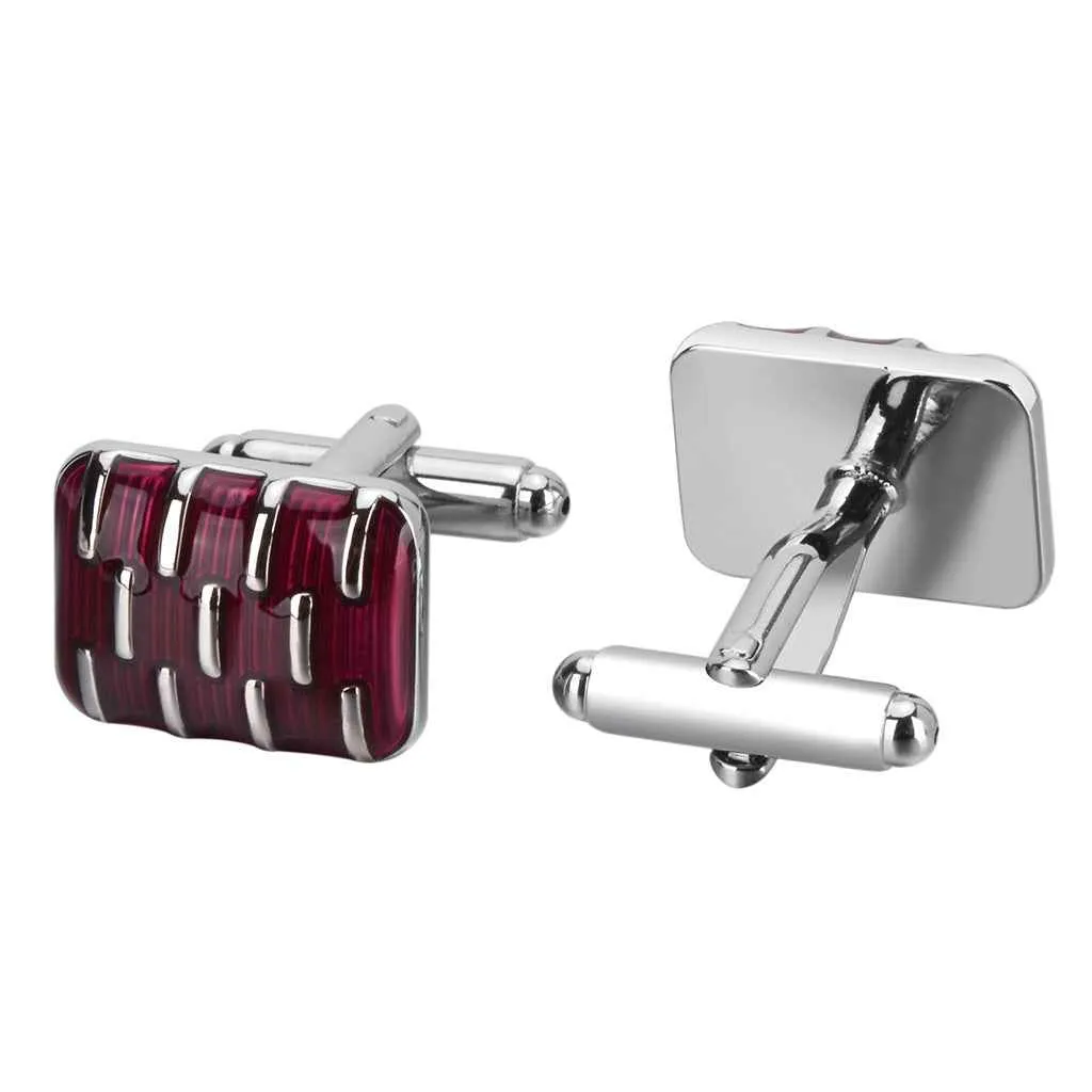 Rectangular Red Resin Cufflinks Silver for Men