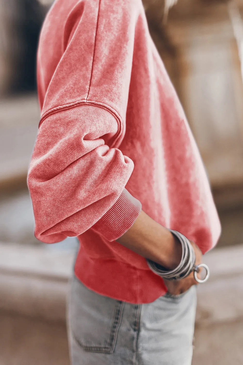 Red Drop Shoulder Crew Neck Pullover Sweatshirt