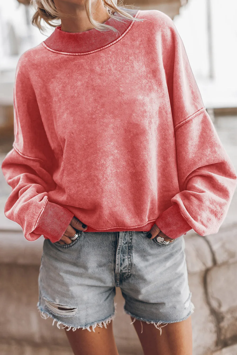 Red Drop Shoulder Crew Neck Pullover Sweatshirt