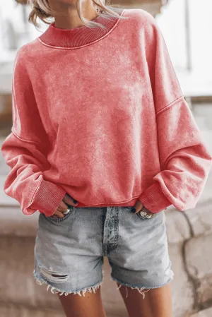 Red Drop Shoulder Crew Neck Pullover Sweatshirt