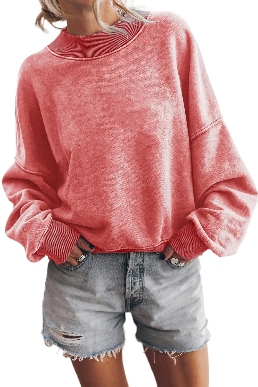 Red Drop Shoulder Crew Neck Pullover Sweatshirt