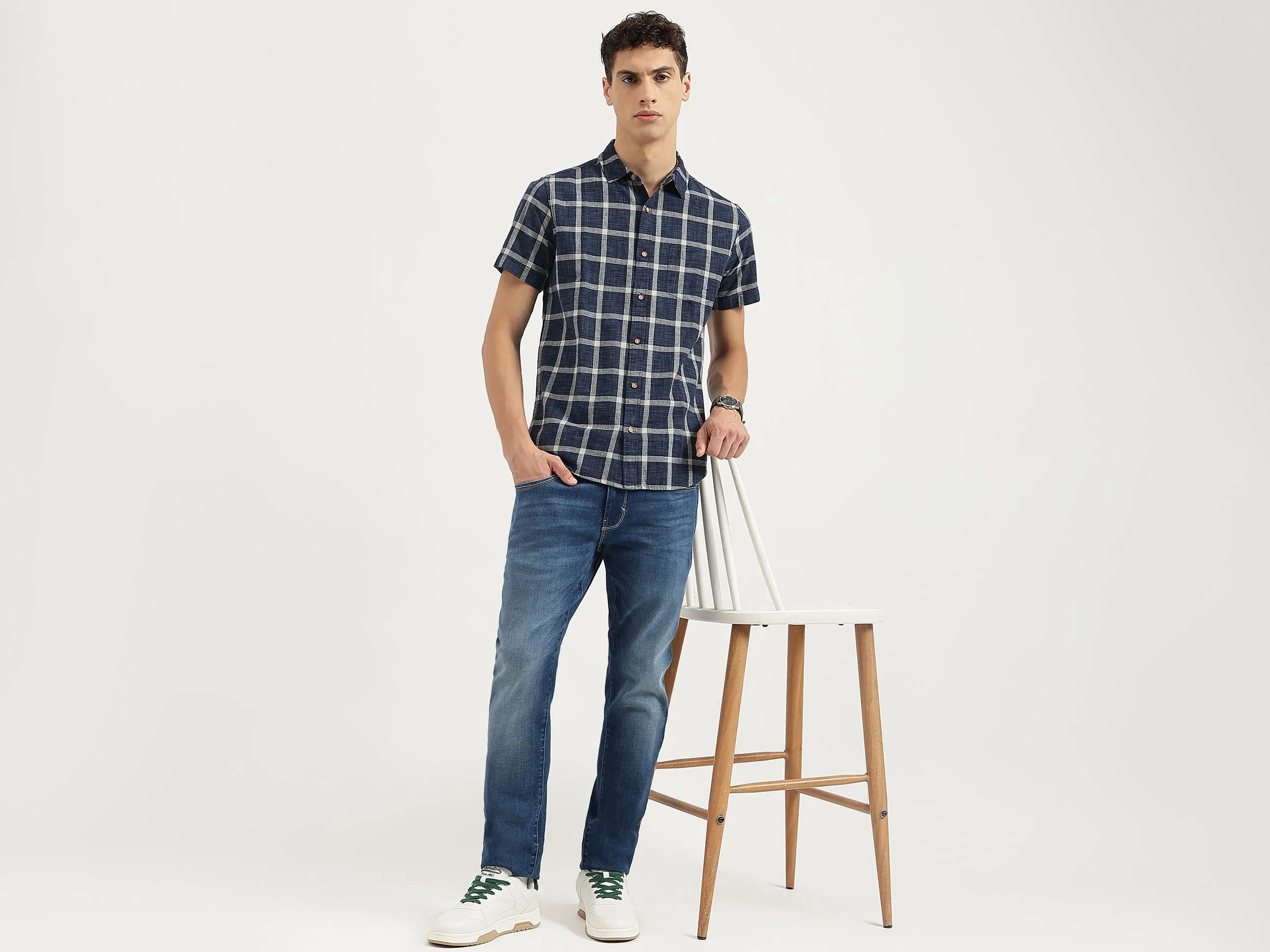Regular Fit Spread Collar Checkered Shirts