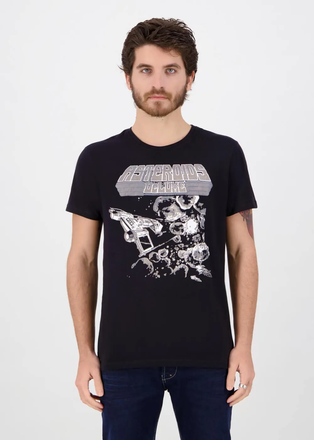 Retro Games Men's Asteroids Tonal Graphic T-Shirt Black