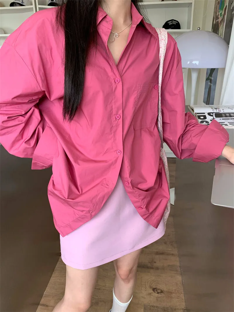 Retro lapel pocket embroidery shirt   high waisted A line skirt