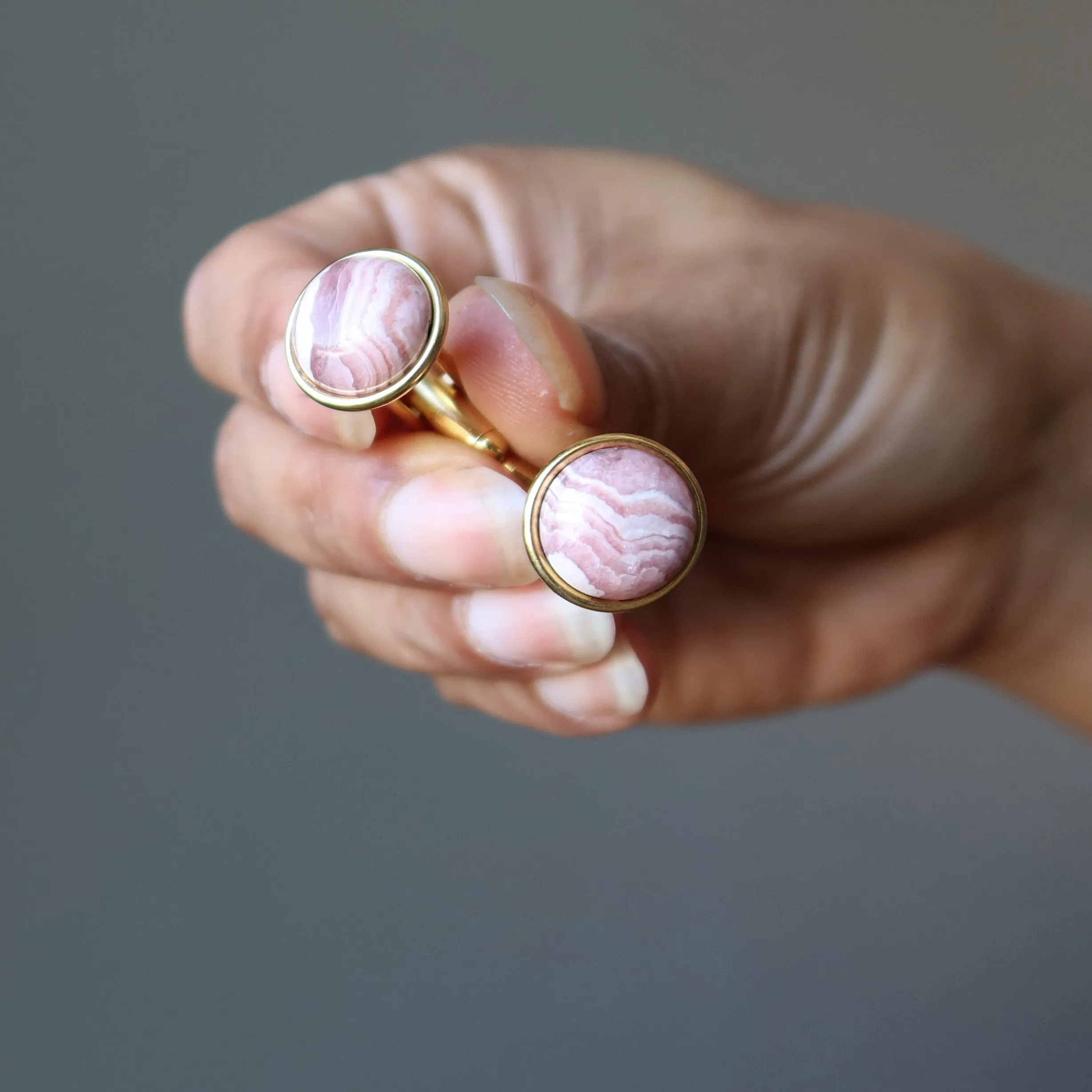 Rhodochrosite Cufflinks Pink Passion Round Gold