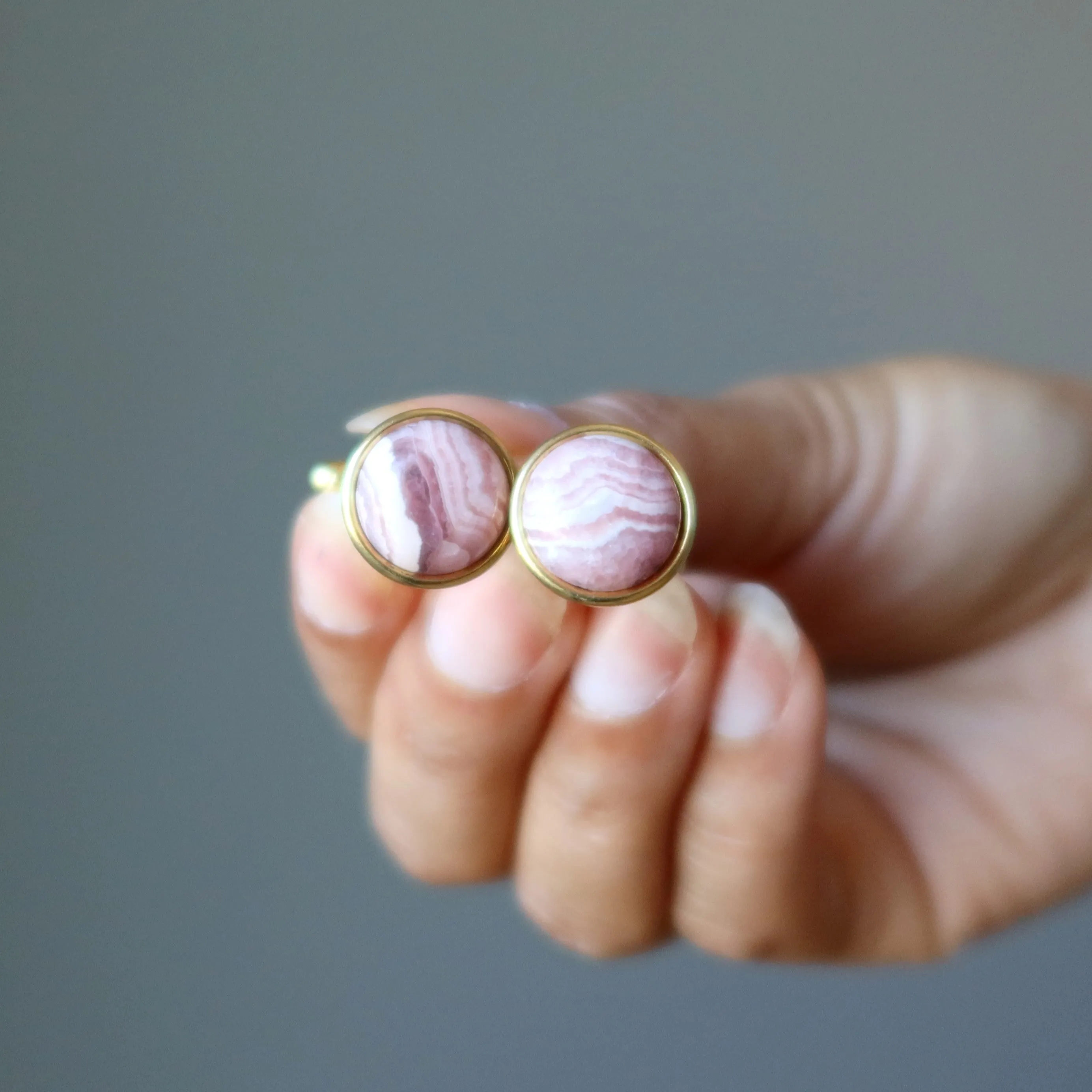 Rhodochrosite Cufflinks Pink Passion Round Gold