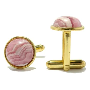 Rhodochrosite Cufflinks Pink Passion Round Gold
