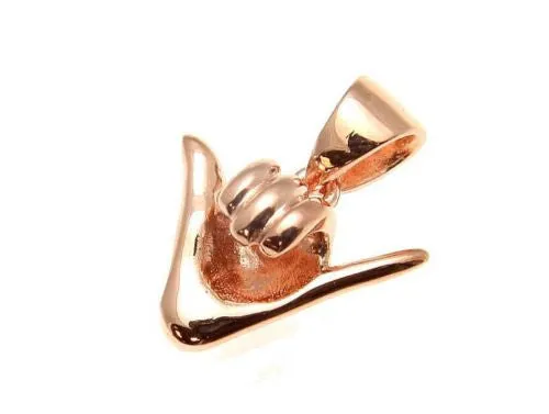ROSE GOLD PLATED SILVER 925 HAWAIIAN "SHAKA" HANG LOOSE PENDANT 12MM-19MM