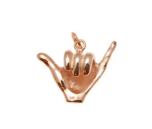ROSE GOLD PLATED SILVER 925 HAWAIIAN "SHAKA" HANG LOOSE PENDANT 12MM-19MM