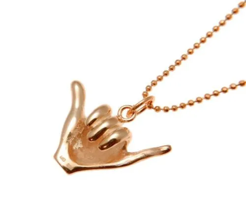 ROSE GOLD PLATED SILVER 925 HAWAIIAN "SHAKA" HANG LOOSE PENDANT 12MM-19MM