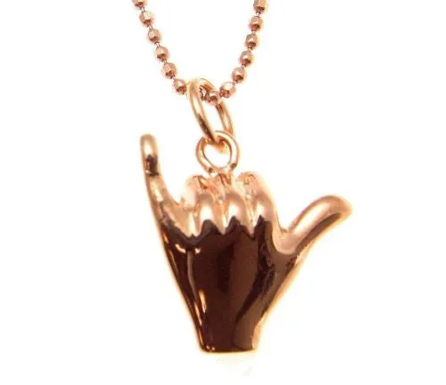 ROSE GOLD PLATED SILVER 925 HAWAIIAN "SHAKA" HANG LOOSE PENDANT 12MM-19MM