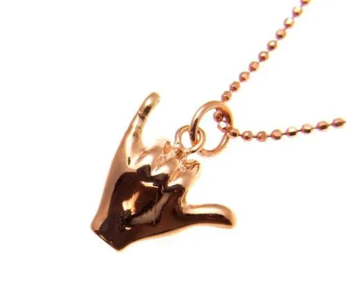 ROSE GOLD PLATED SILVER 925 HAWAIIAN "SHAKA" HANG LOOSE PENDANT 12MM-19MM