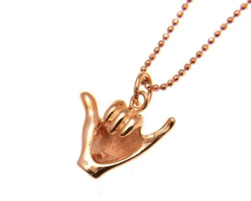ROSE GOLD PLATED SILVER 925 HAWAIIAN "SHAKA" HANG LOOSE PENDANT 12MM-19MM