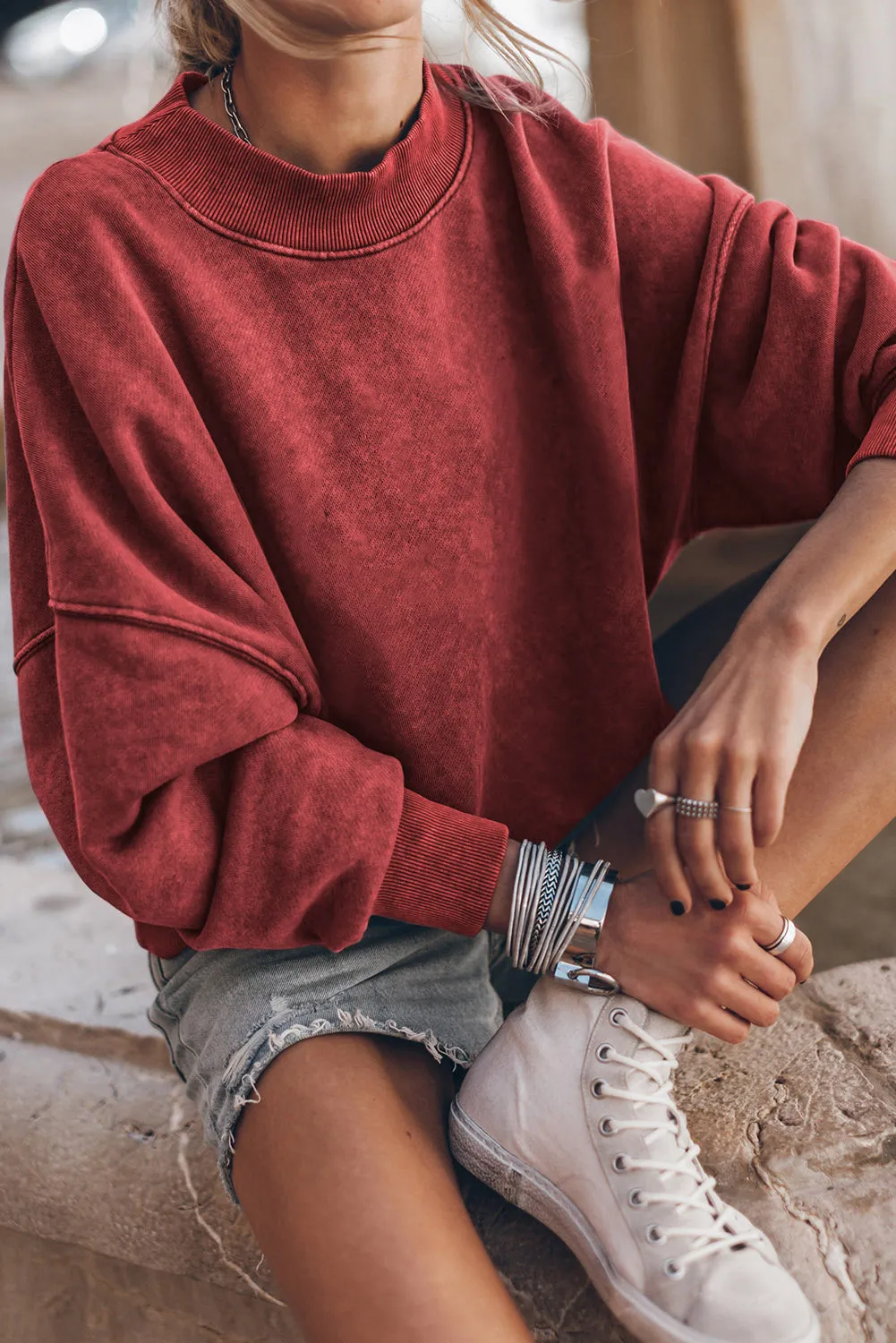 Ruby Drop Shoulder Crew Neck Pullover Sweatshirt
