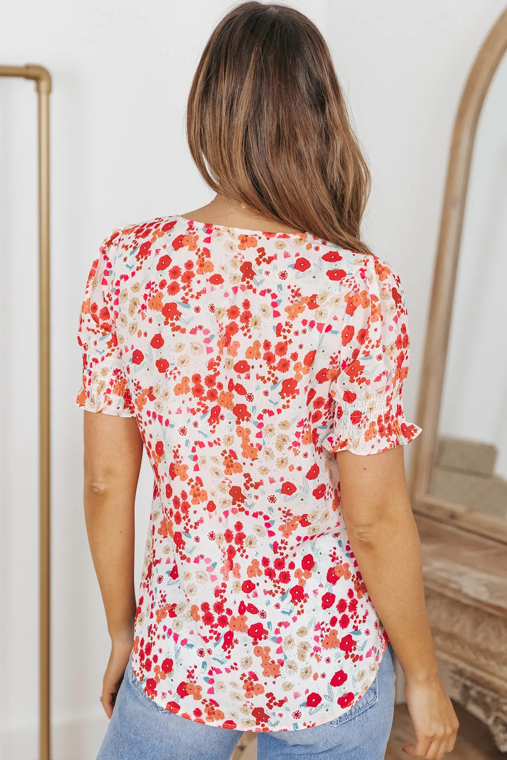 Ruffle Bubble Sleeve Blouse