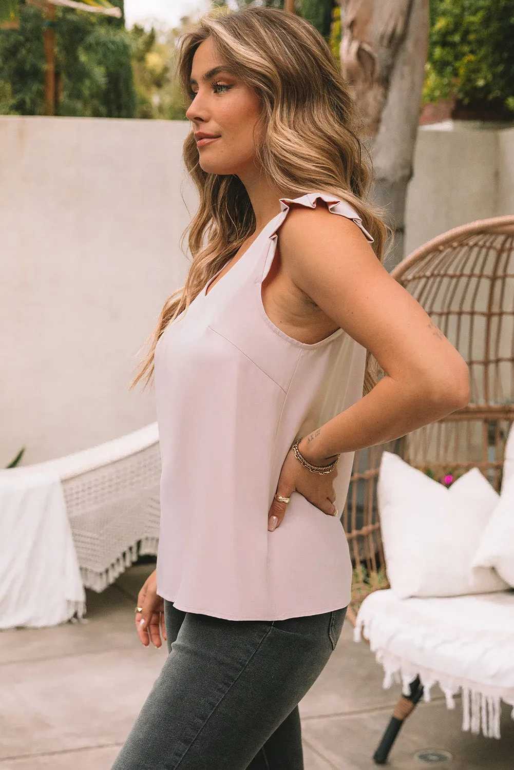 Ruffled V Neck Tank Top