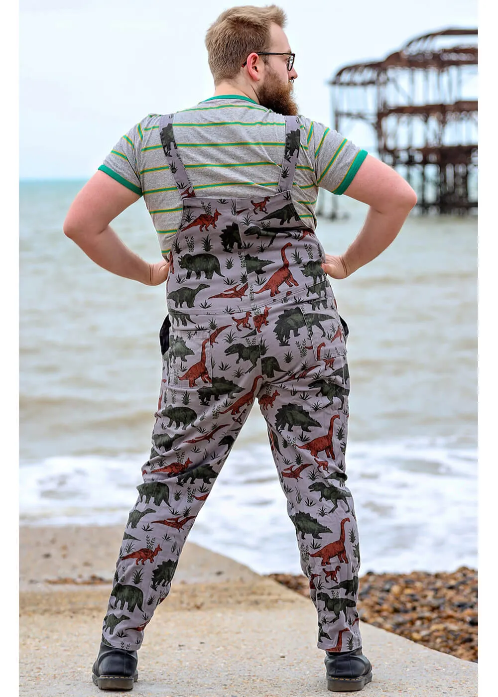 Run & Fly Adventure Dinosaur Twill 70's Dungarees Grey