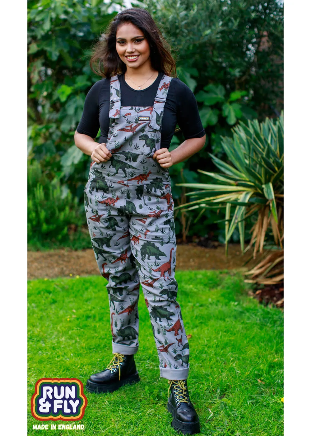 Run & Fly Adventure Dinosaur Twill 70's Dungarees Grey