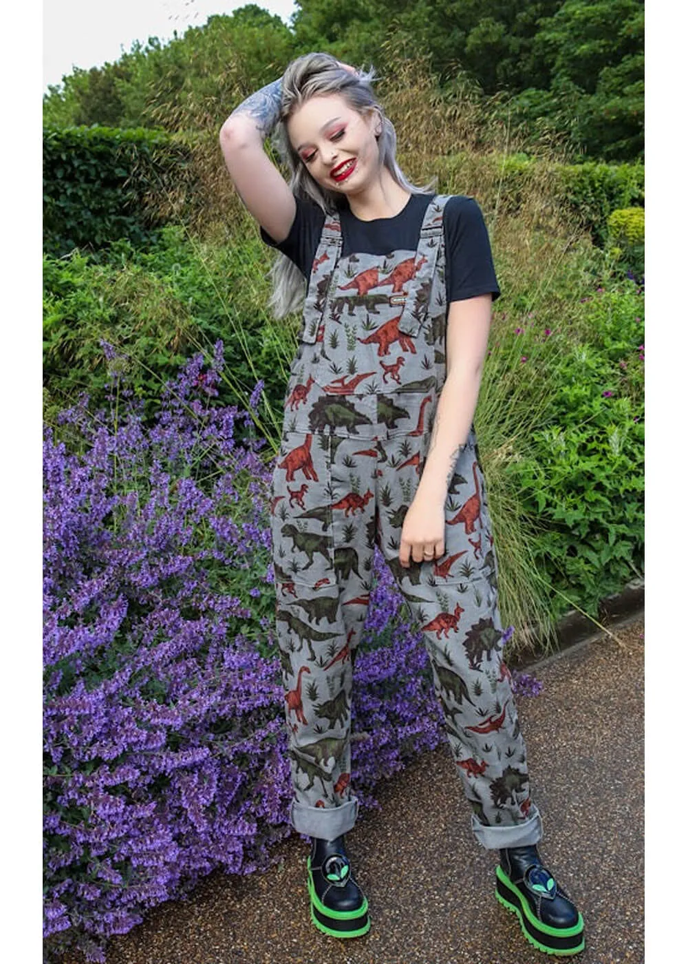 Run & Fly Adventure Dinosaur Twill 70's Dungarees Grey
