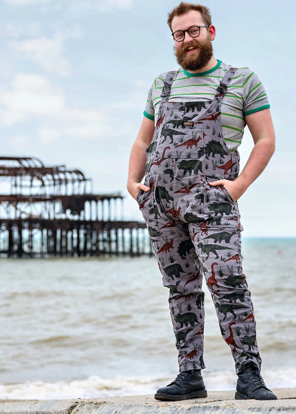 Run & Fly Adventure Dinosaur Twill 70's Dungarees Grey