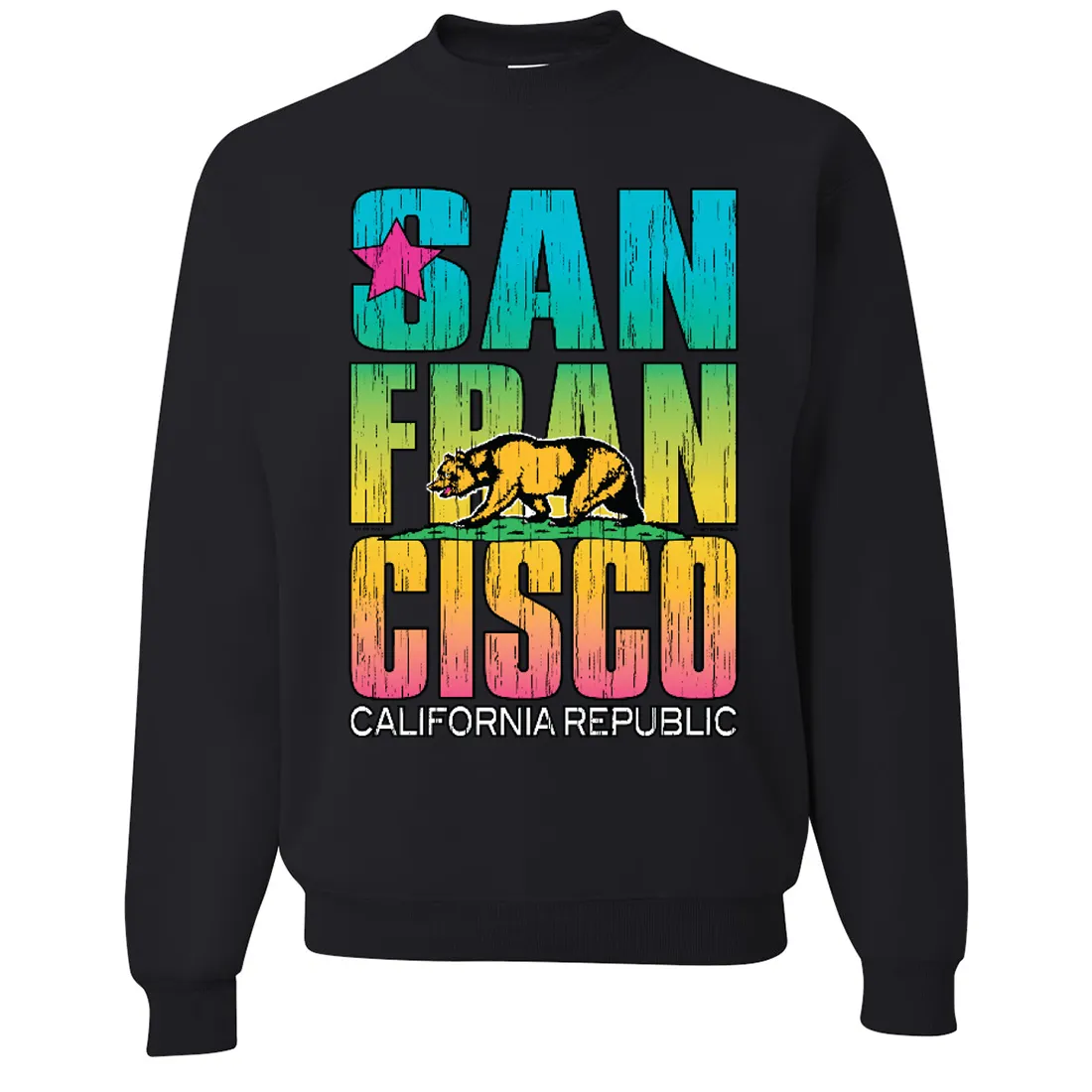 San Francisco California Neon Rainbow Crewneck Sweatshirt