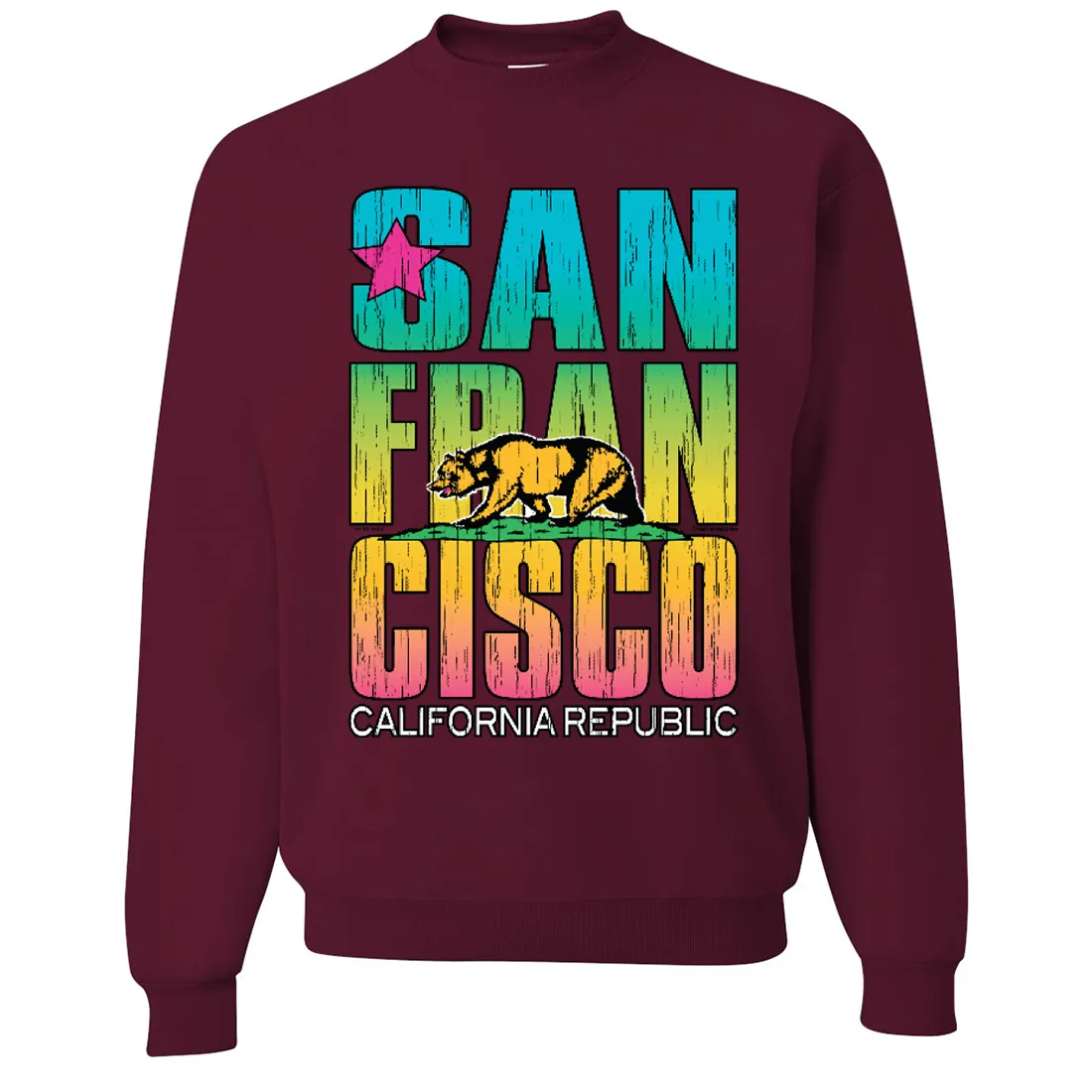 San Francisco California Neon Rainbow Crewneck Sweatshirt