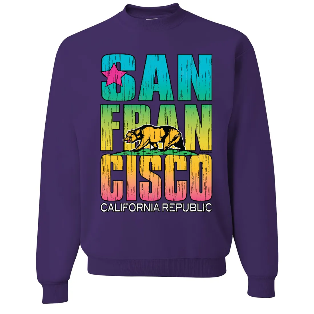 San Francisco California Neon Rainbow Crewneck Sweatshirt