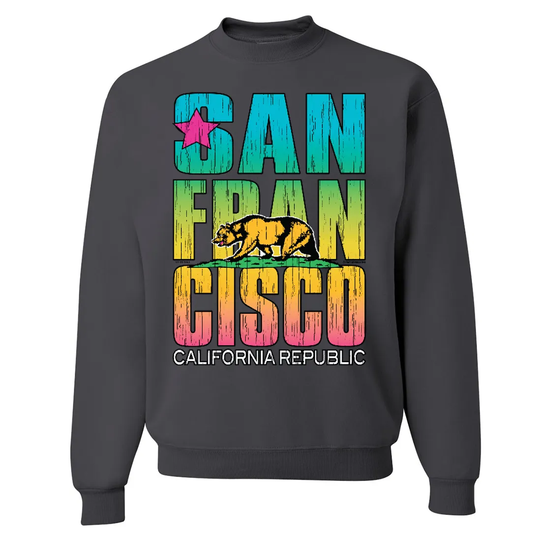 San Francisco California Neon Rainbow Crewneck Sweatshirt
