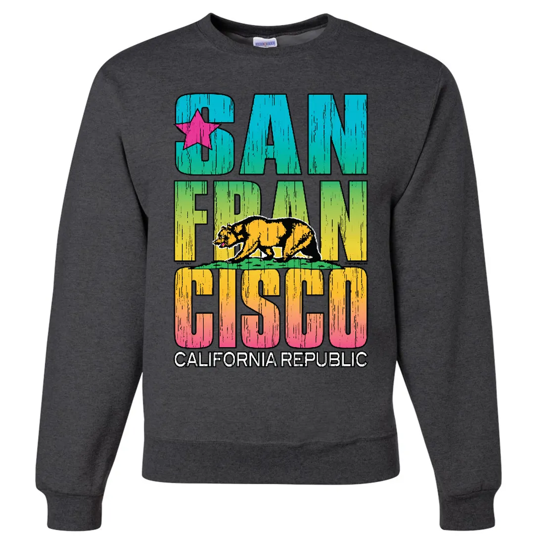 San Francisco California Neon Rainbow Crewneck Sweatshirt