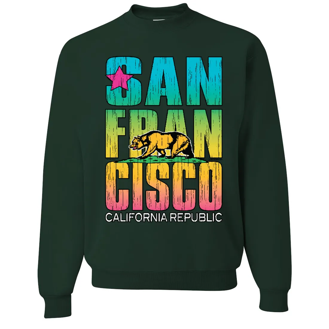 San Francisco California Neon Rainbow Crewneck Sweatshirt