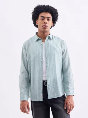 Sea Green Striped Slim Fit Shirt
