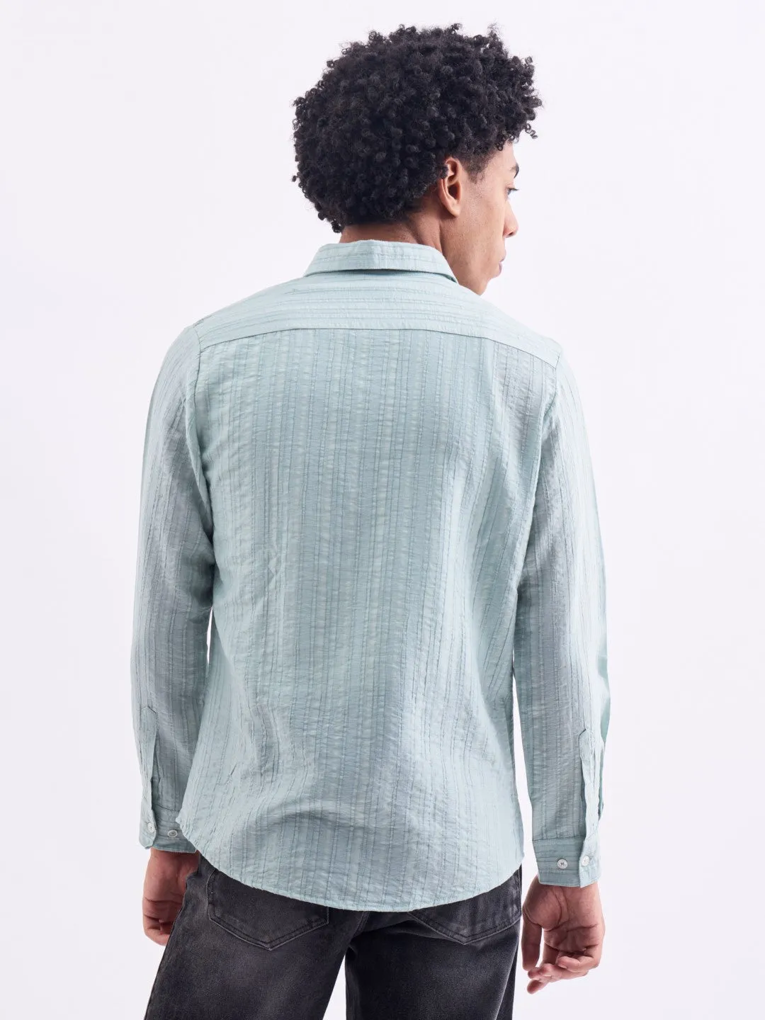 Sea Green Striped Slim Fit Shirt