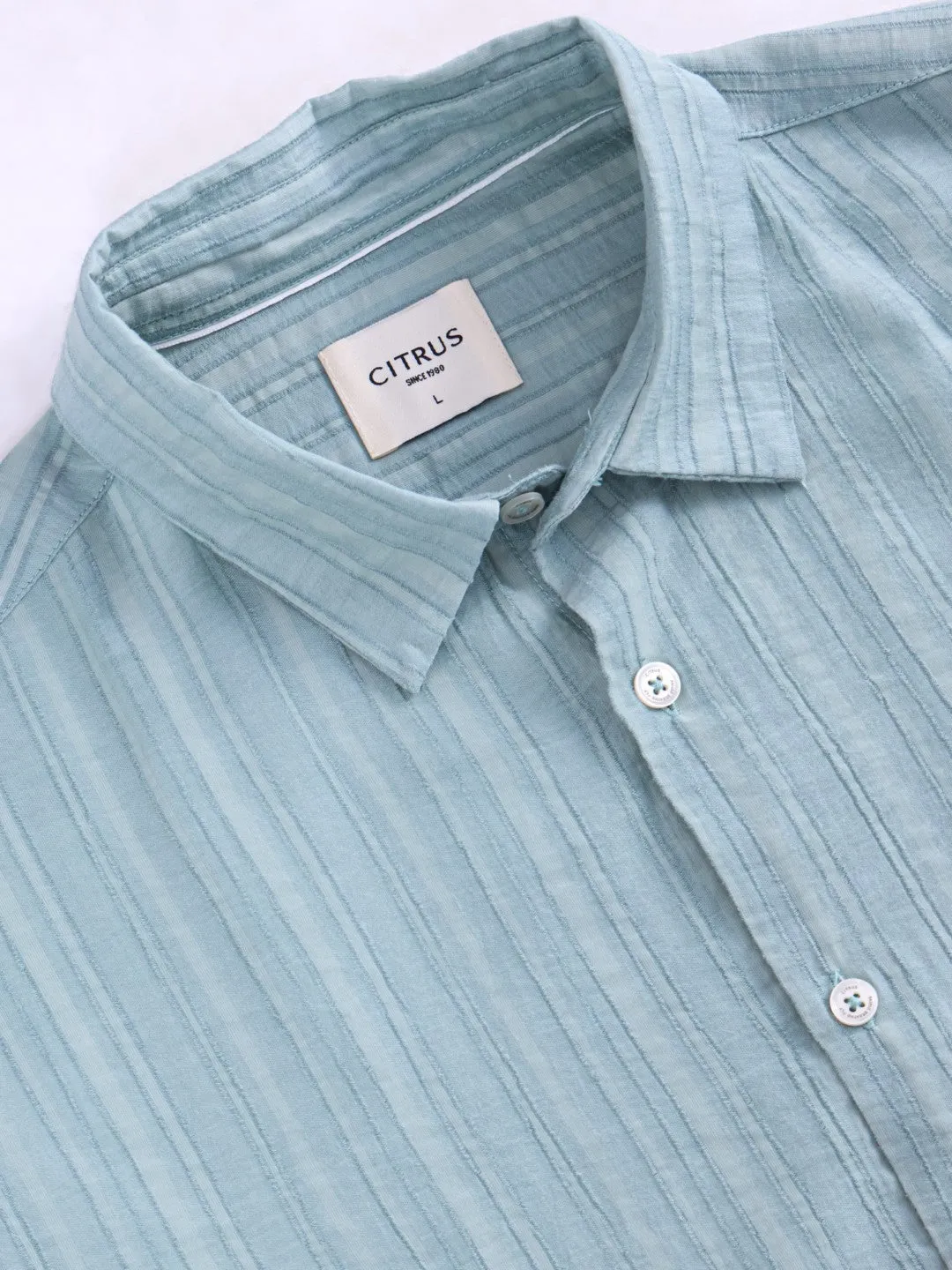 Sea Green Striped Slim Fit Shirt