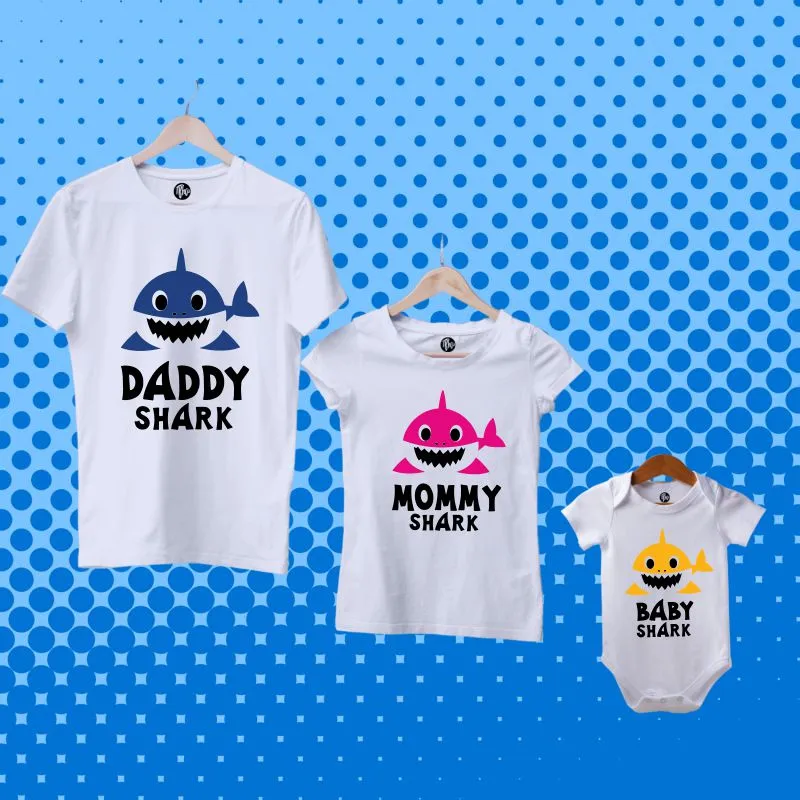 Shark Theme Birthday T-Shirts - Daddy Shark Mommy Shark & Baby Shark