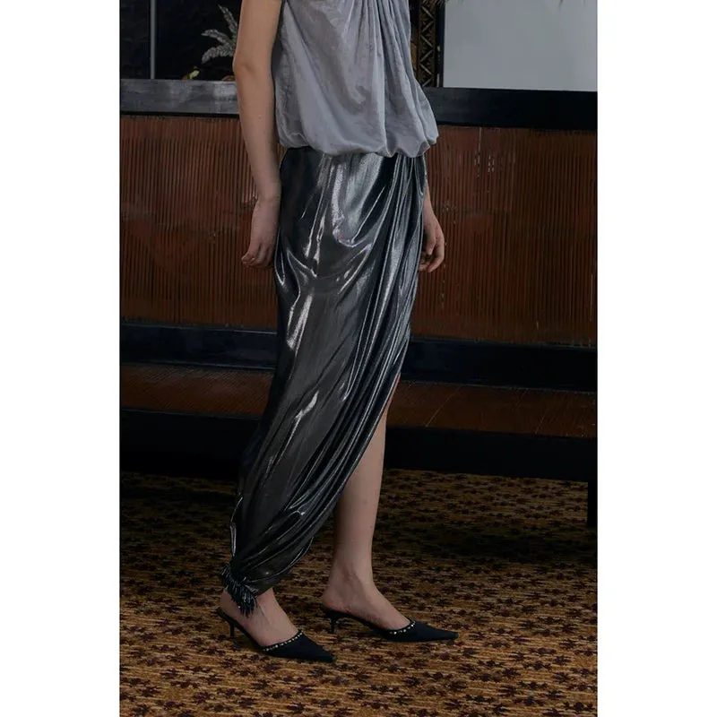 Silver Metallic Wrap Skirt