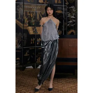 Silver Metallic Wrap Skirt