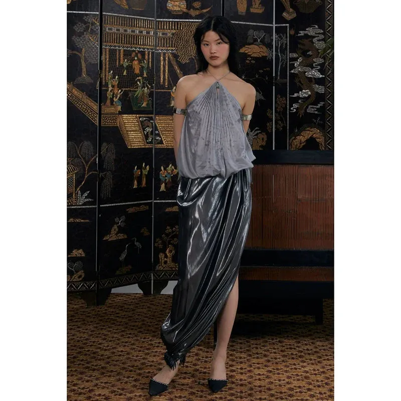 Silver Metallic Wrap Skirt