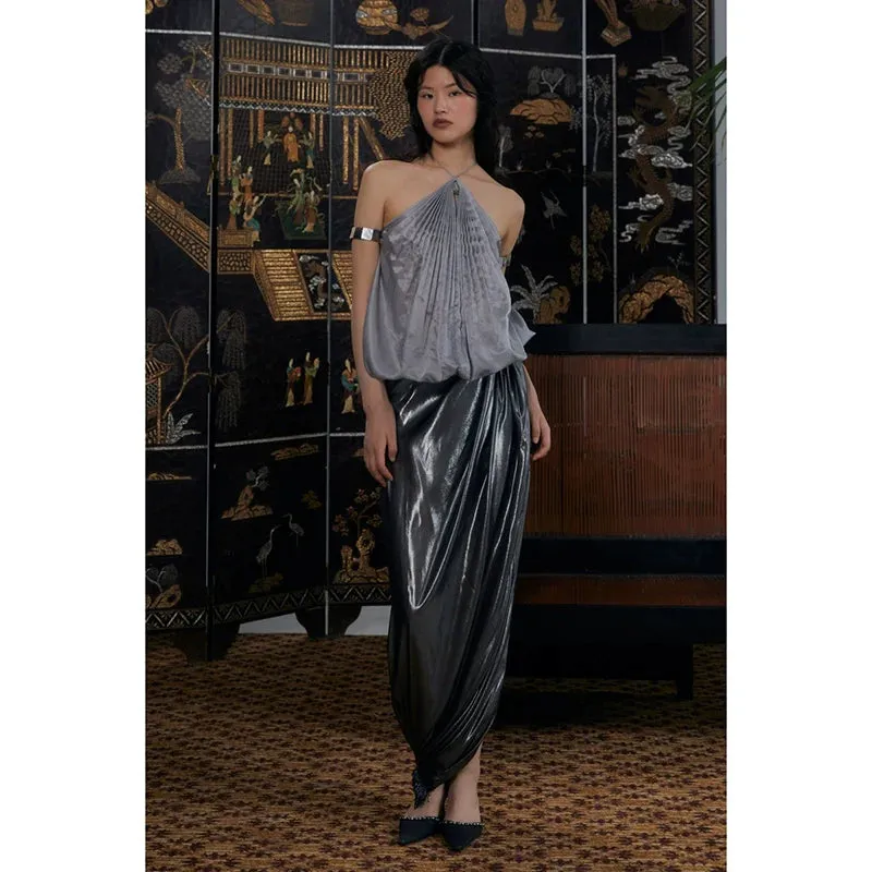 Silver Metallic Wrap Skirt