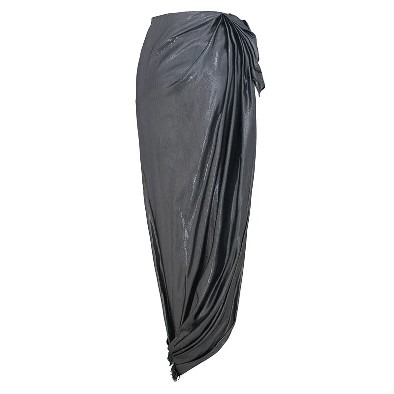 Silver Metallic Wrap Skirt