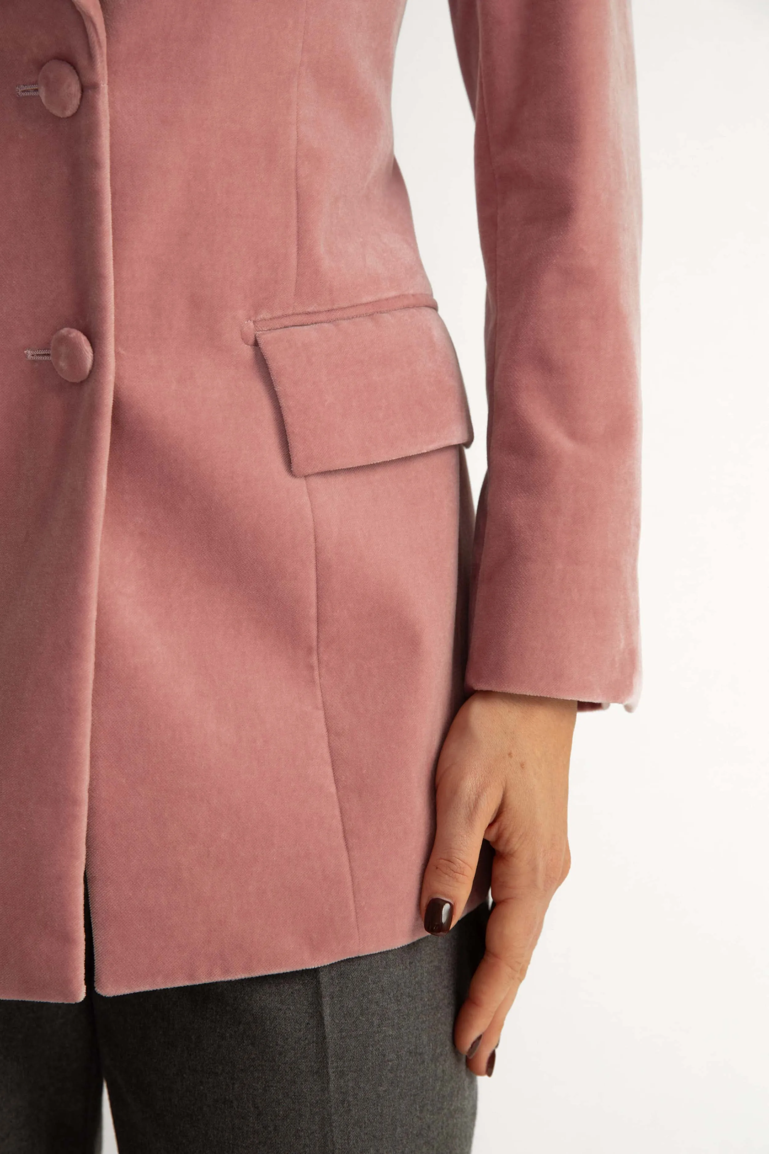 Sion Jacket - Hourglass fit jacket in blush velvet