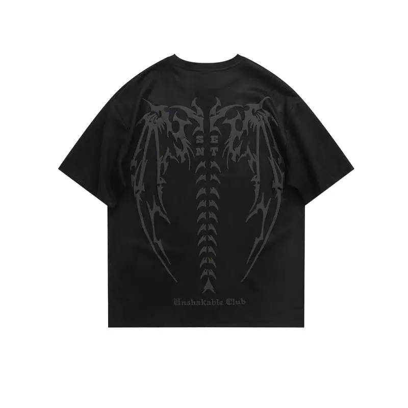 Skull Print Suede Short-sleeved T-shirt