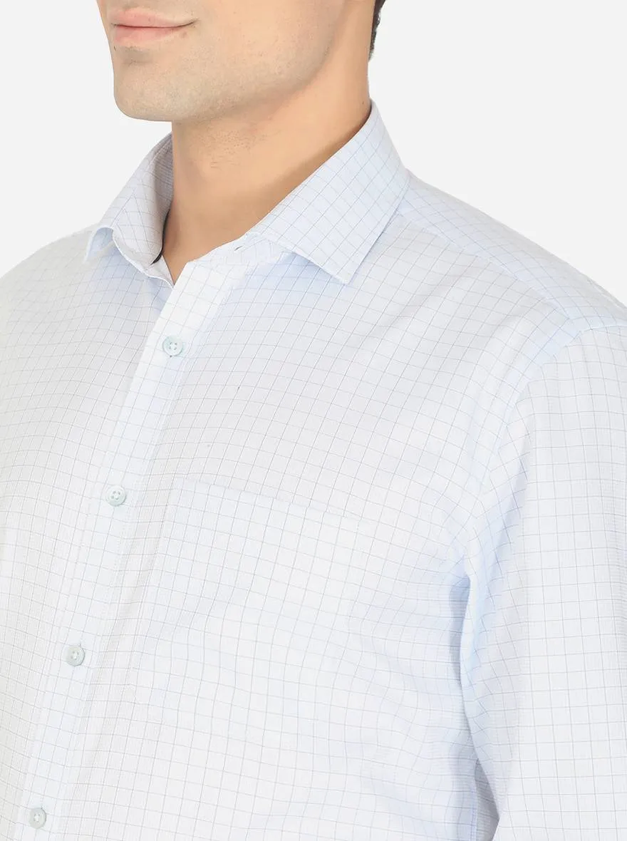 Sky Blue Checked Regular Fit Formal Shirt | Greenfibre