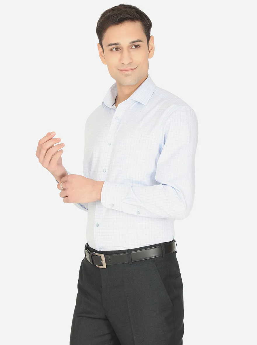 Sky Blue Checked Regular Fit Formal Shirt | Greenfibre