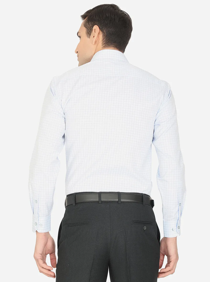 Sky Blue Checked Regular Fit Formal Shirt | Greenfibre
