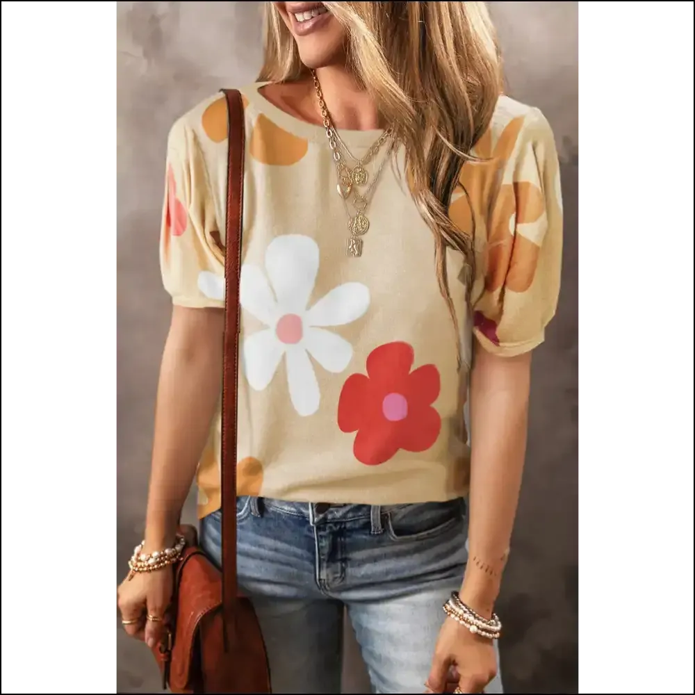 Sky Blue Floral Print Bubble Sleeve Tee: Needful Things Approved! 💀