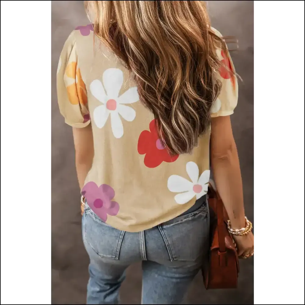 Sky Blue Floral Print Bubble Sleeve Tee: Needful Things Approved! 💀