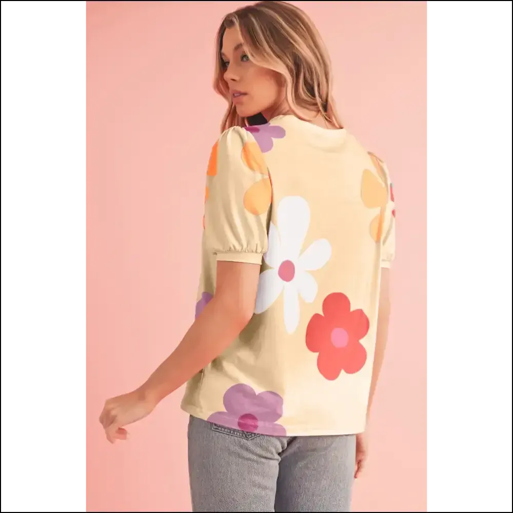 Sky Blue Floral Print Bubble Sleeve Tee: Needful Things Approved! 💀